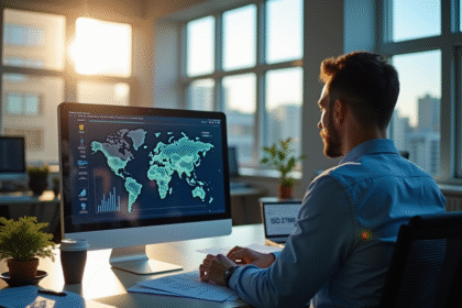 Professionnel en bureau moderne analysant des graphiques de securite