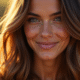 Femme aux cheveux brillants et sains en gros plan