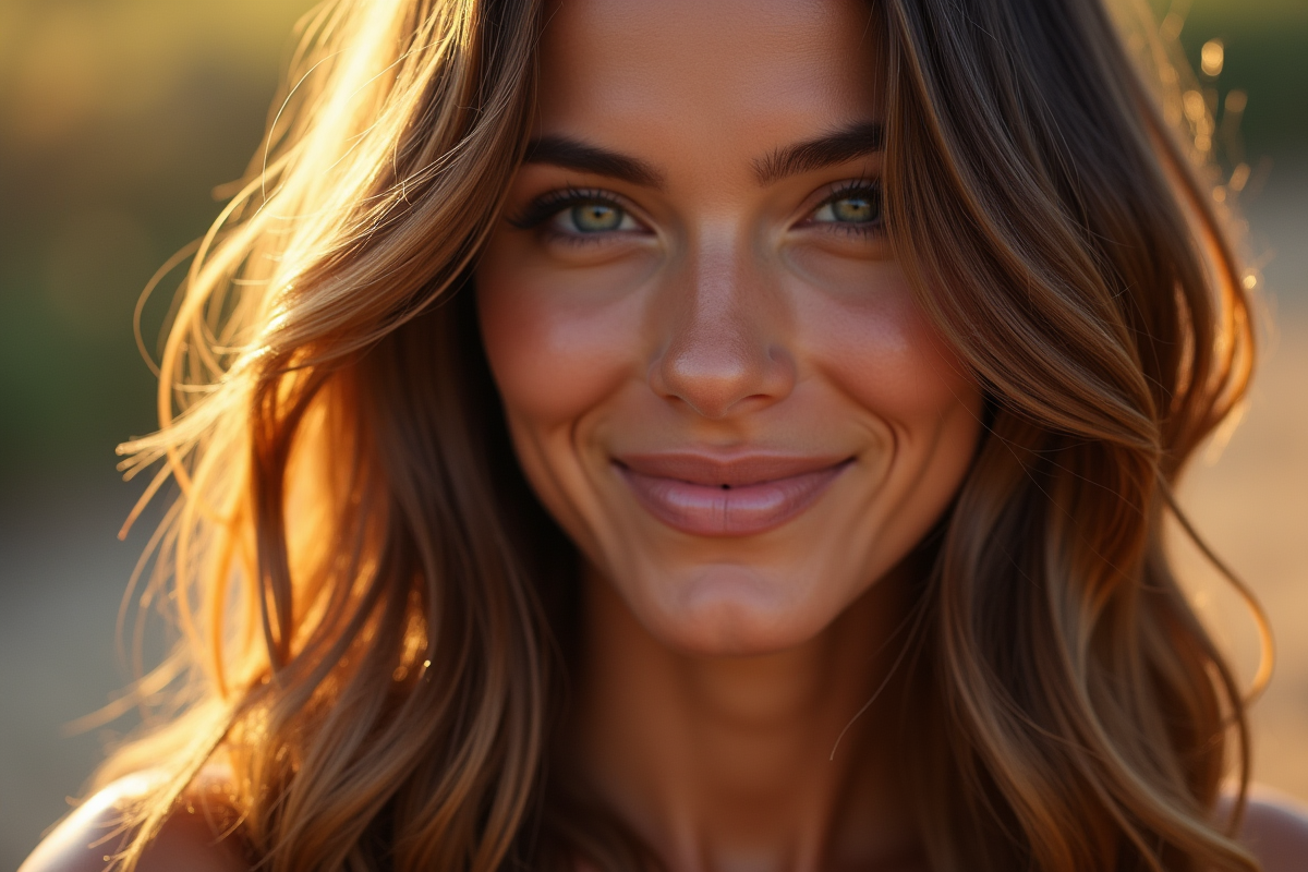 Femme aux cheveux brillants et sains en gros plan