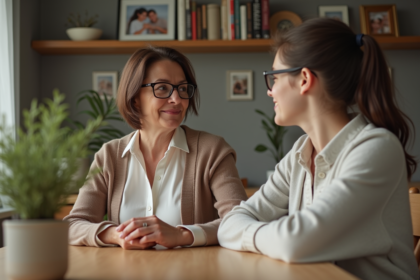 Femme et adolescente discutent calmement à table