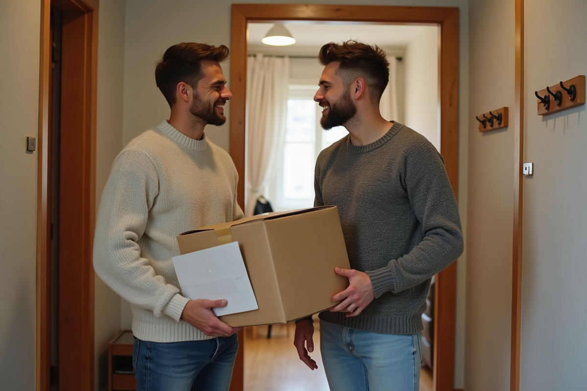 Deux hommes dans un couloir d appartement en déménagement