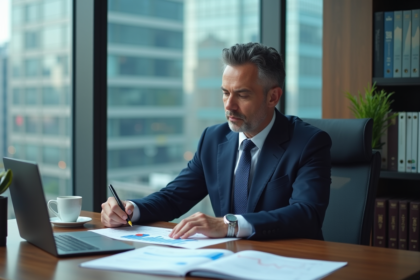 Economiste homme en costume dans un bureau moderne