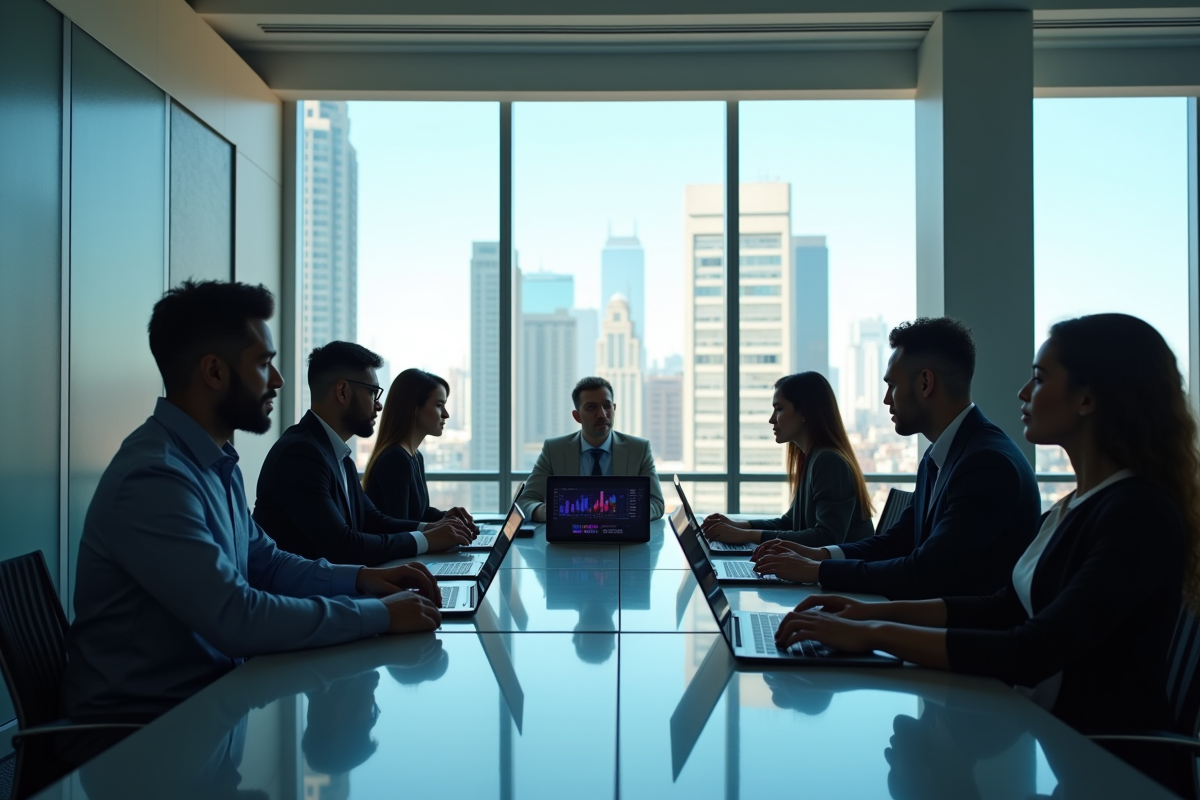 Groupe de professionnels en réunion dans un bureau moderne