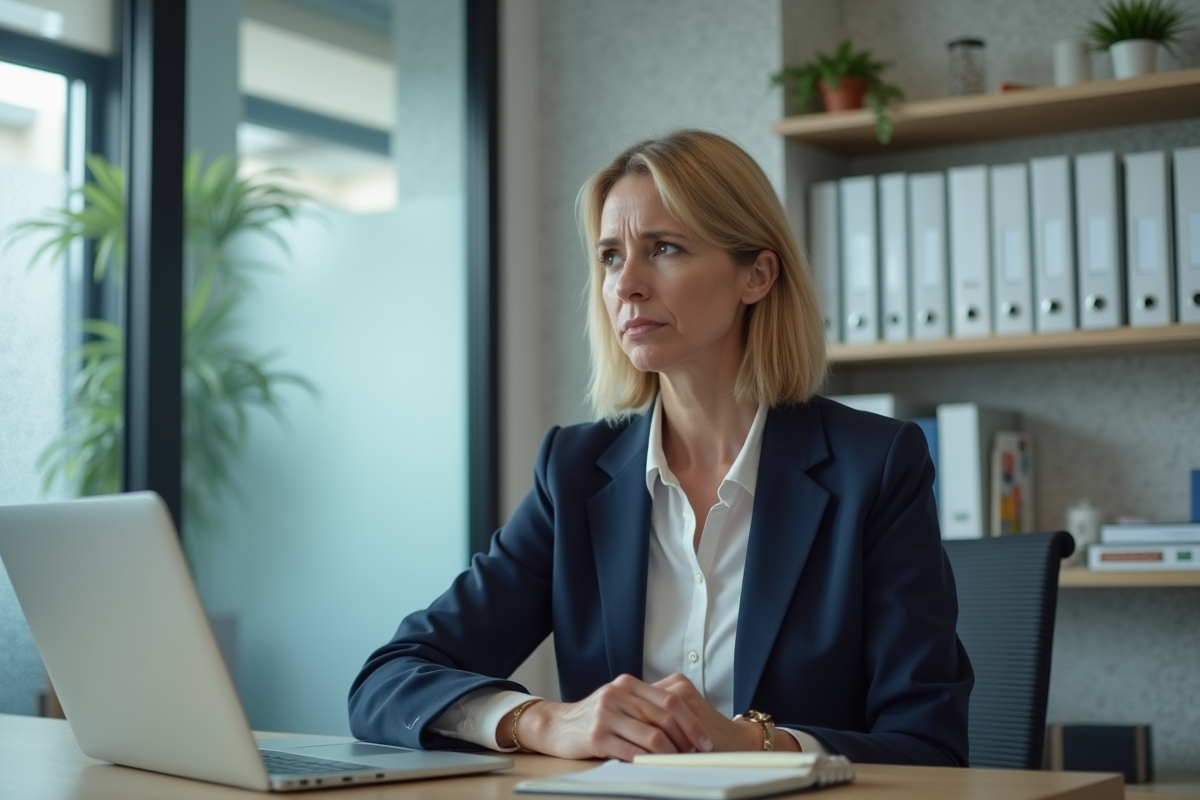 Femme en costume dans un bureau moderne en tension