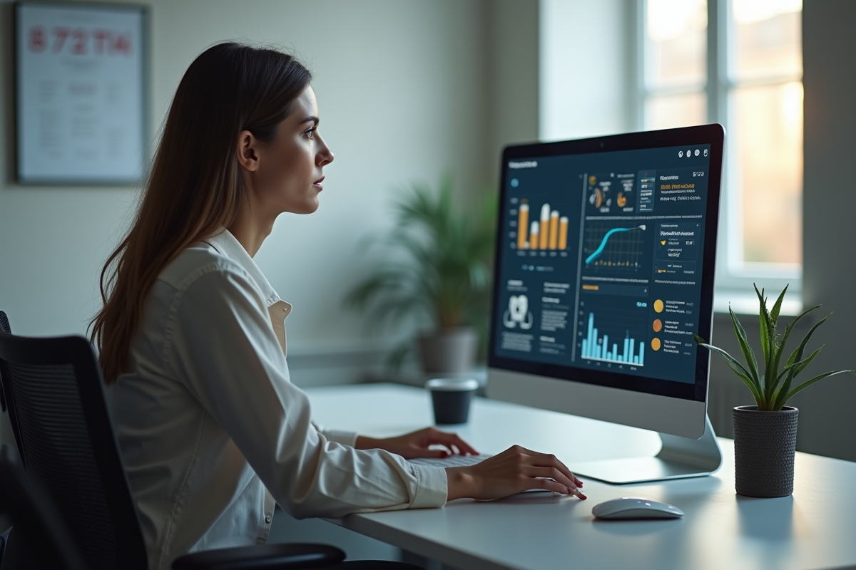 Femme confiante utilisant un logiciel d