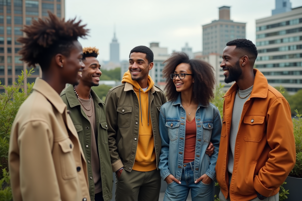 Groupe de jeunes adultes divers sur un toit urbain en partageant des idées