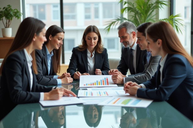 Groupe de professionnels analysant un graphique de croissance
