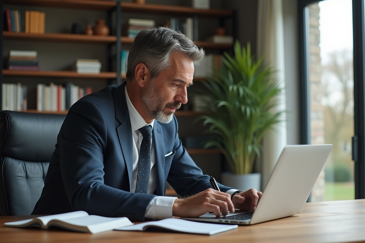 Homme d'affaires analysant des graphiques d'investissement dans un bureau moderne