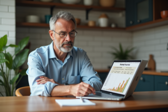 Homme d'âge moyen travaillant sur ses revenus locatifs